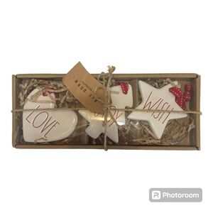 Rae Dunn "Love" "Joy" "Wish" Christmas Ornament Box Set NWT
